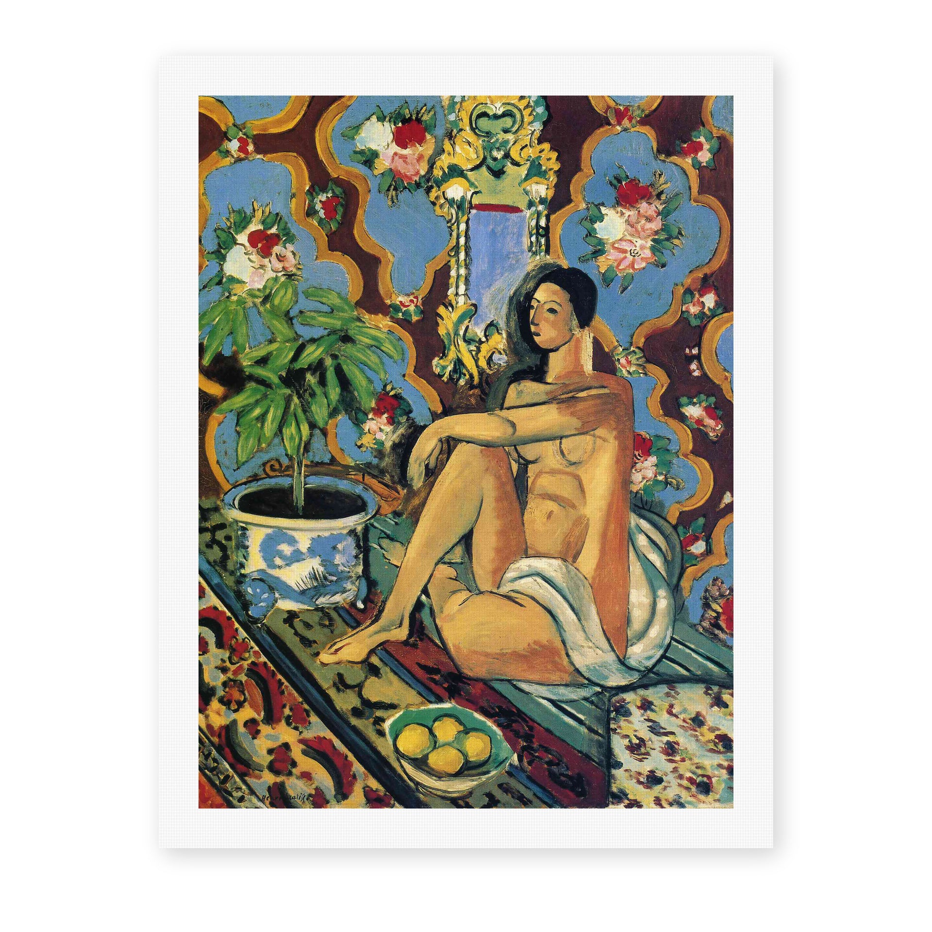 Henri Matisse's Decorative Figure on an Ornamental Background painting reproduced as a rolled canvas print