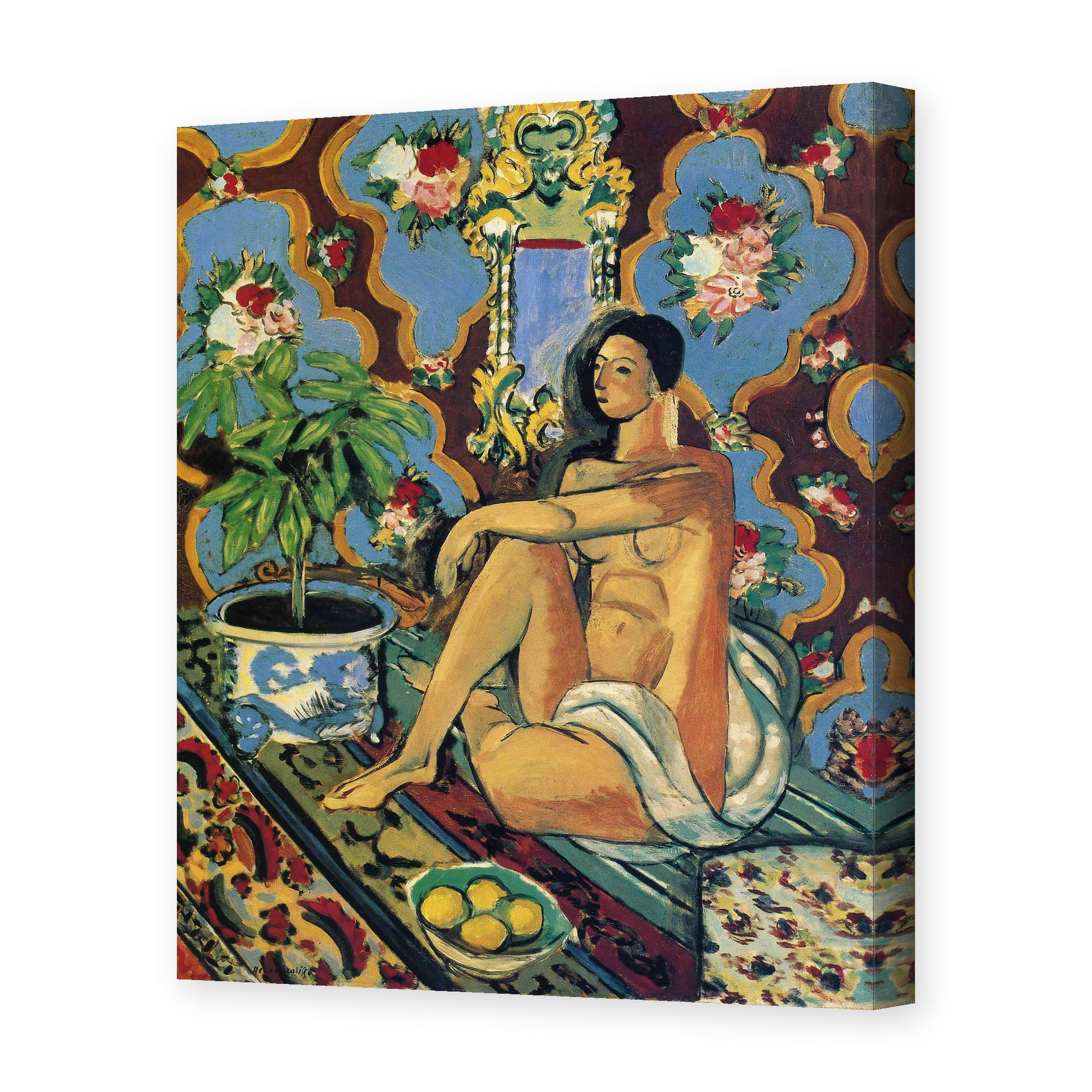 Henri Matisse's Decorative Figure on an Ornamental Background painting reproduced as a gallery-wrapped canvas print