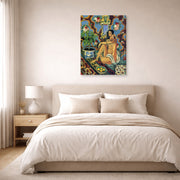 Gallery-wrapped canvas print of Henri Matisse's Decorative Figure on an Ornamental Background hanging above a bed in a bedroom