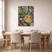 Gallery-wrapped canvas print of Henri Matisse's Decorative Figure on an Ornamental Background hanging on a dining room wall