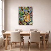 Unframed poster print of Henri Matisse's Decorative Figure on an Ornamental Background displayed on a dining room wall