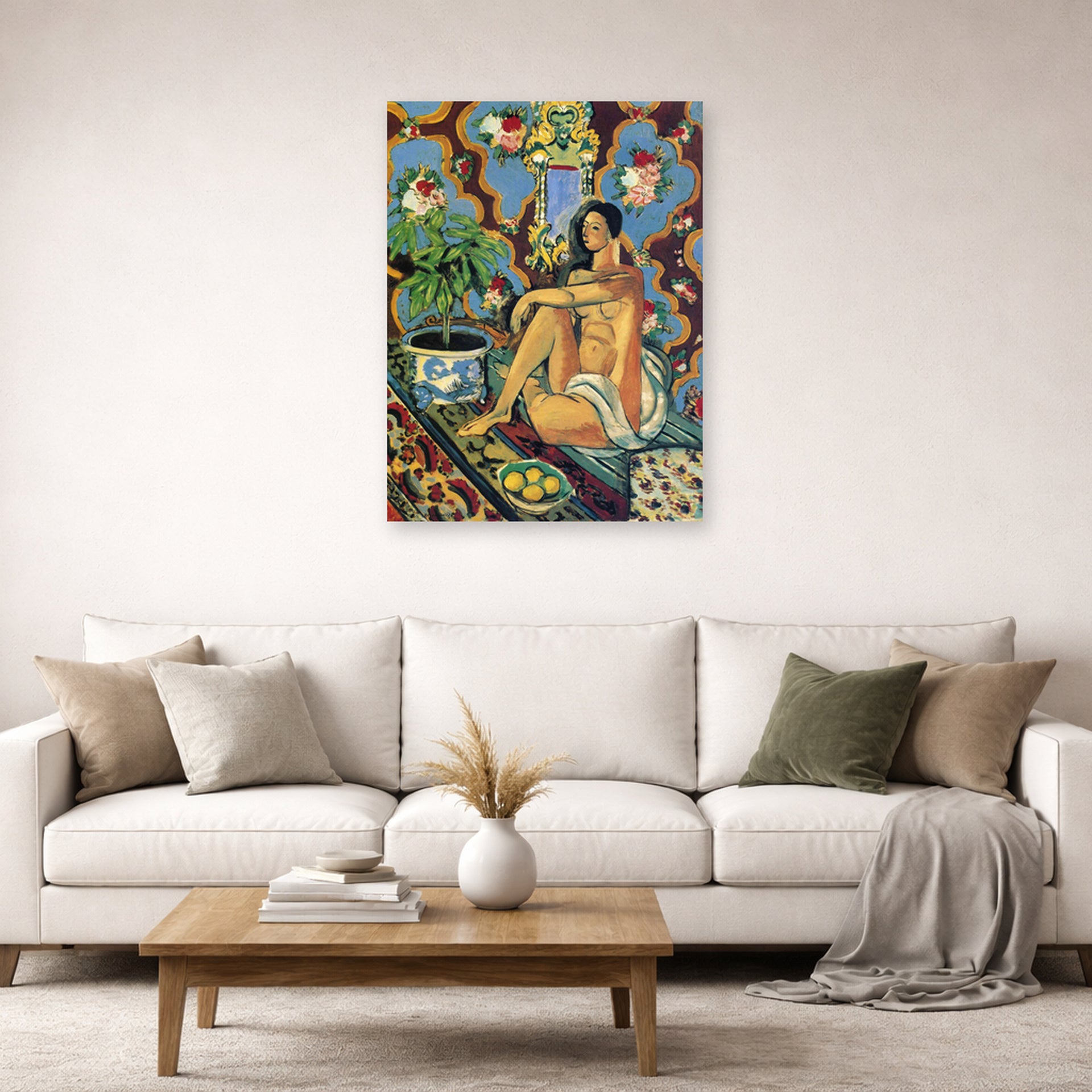 Unframed poster print of Henri Matisse's Decorative Figure on an Ornamental Background displayed in a living room, view 2