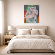 Gallery-wrapped canvas print of Henri Matisse's Draped Nude hanging above a bed in a bedroom