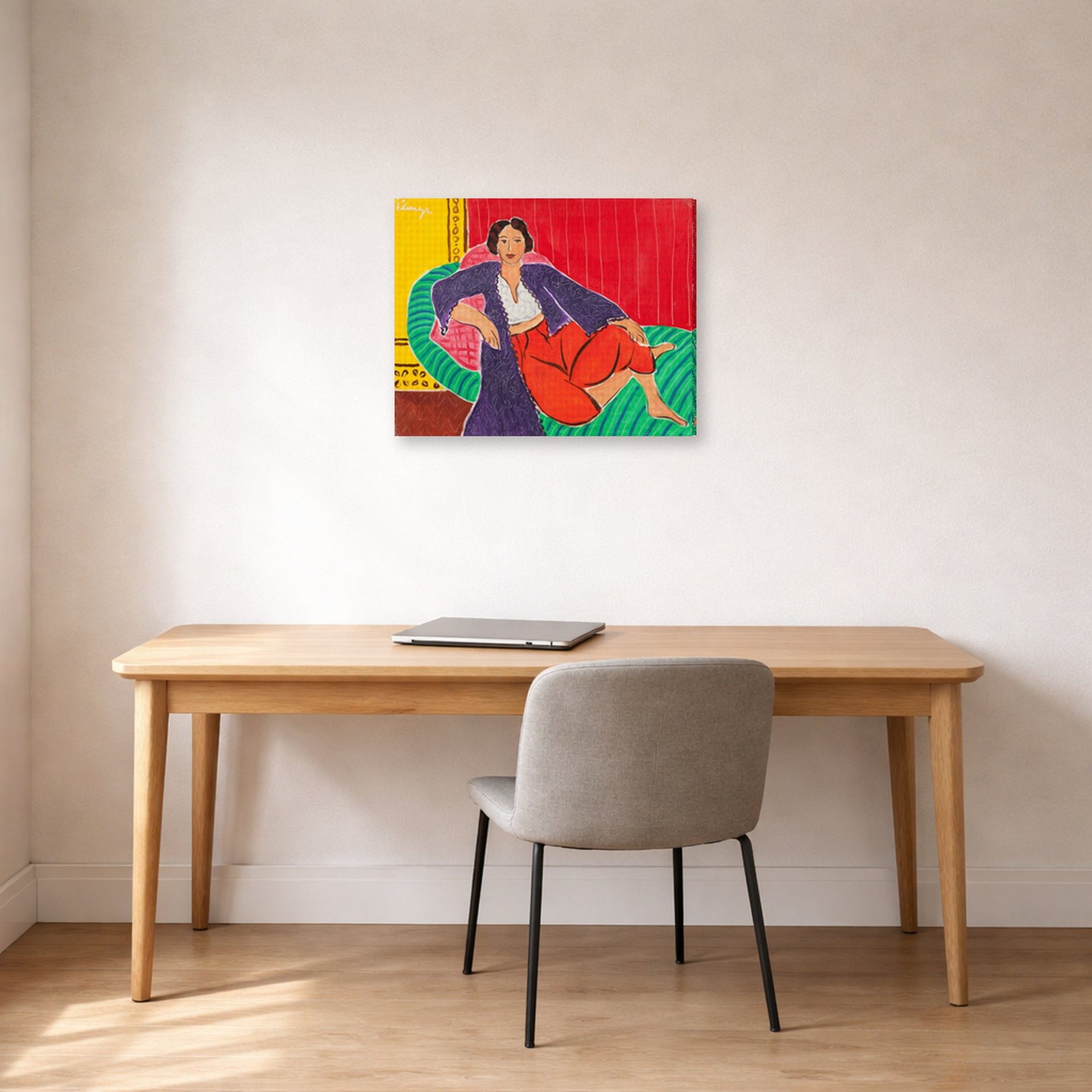 Gallery-wrapped canvas print of Henri Matisse's Elmyr De Hory-odalisque hanging in a home office