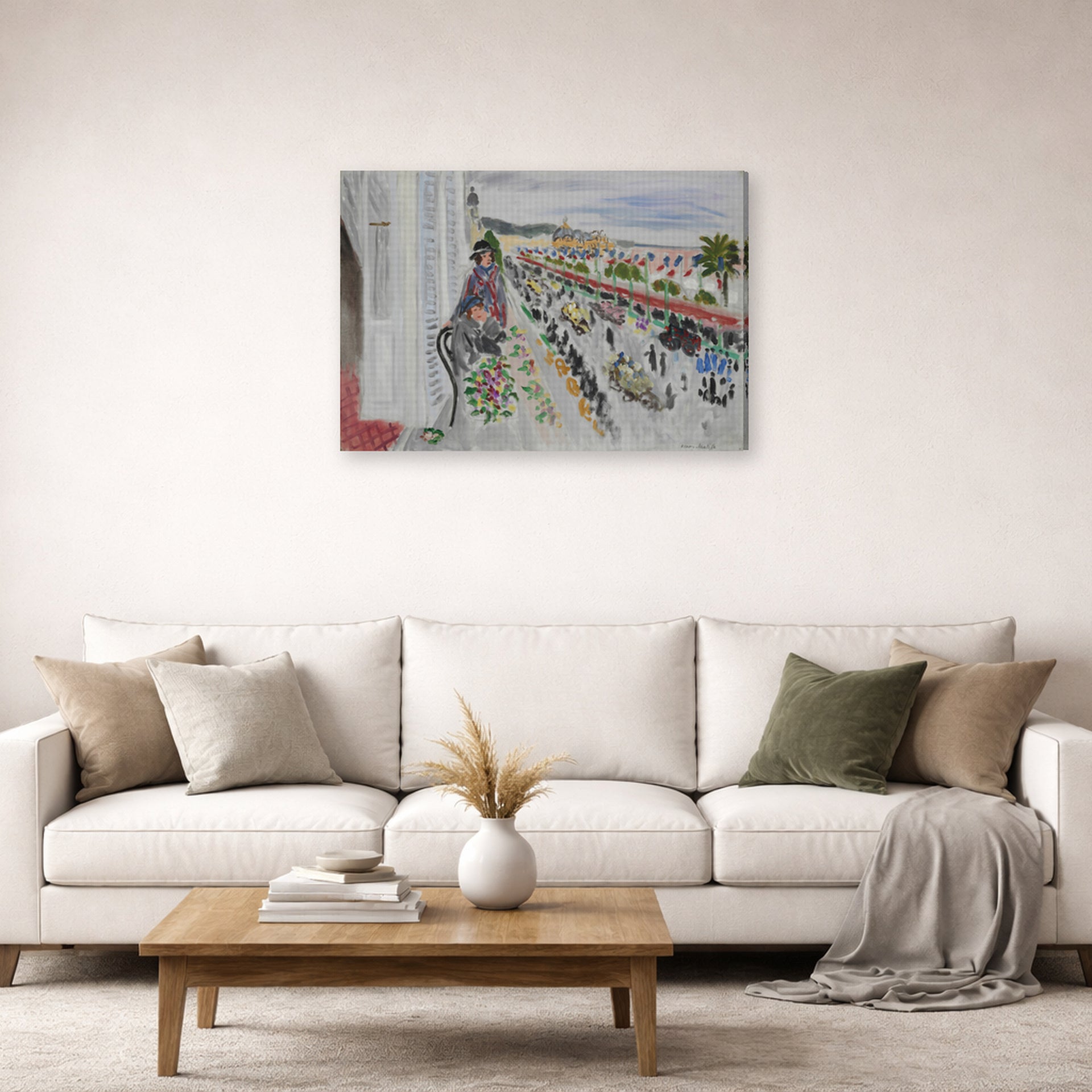 Gallery-wrapped canvas print of Henri Matisse's Festival of Flowers hanging in a living room, view 2