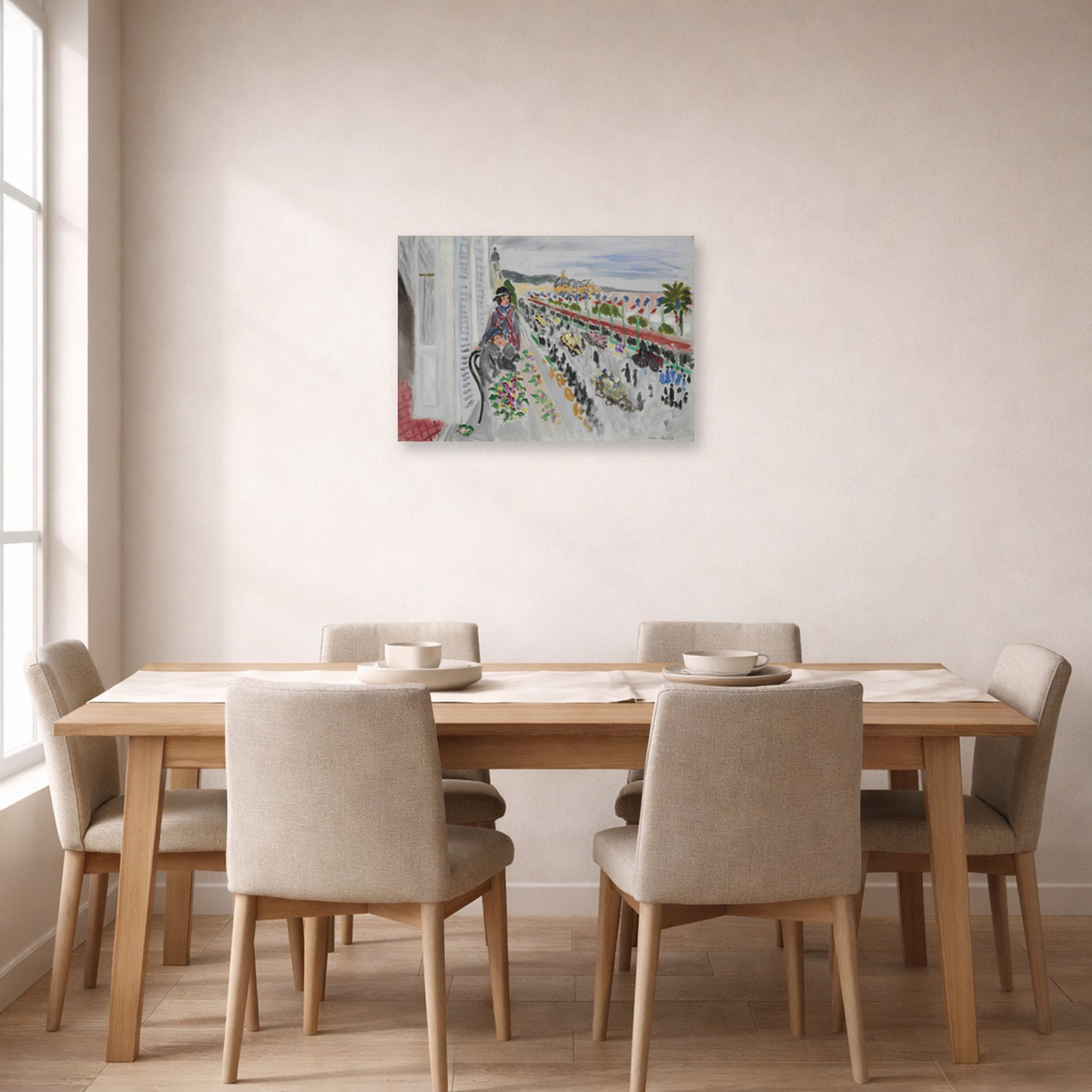 Unframed poster print of Henri Matisse's Festival of Flowers displayed on a dining room wall