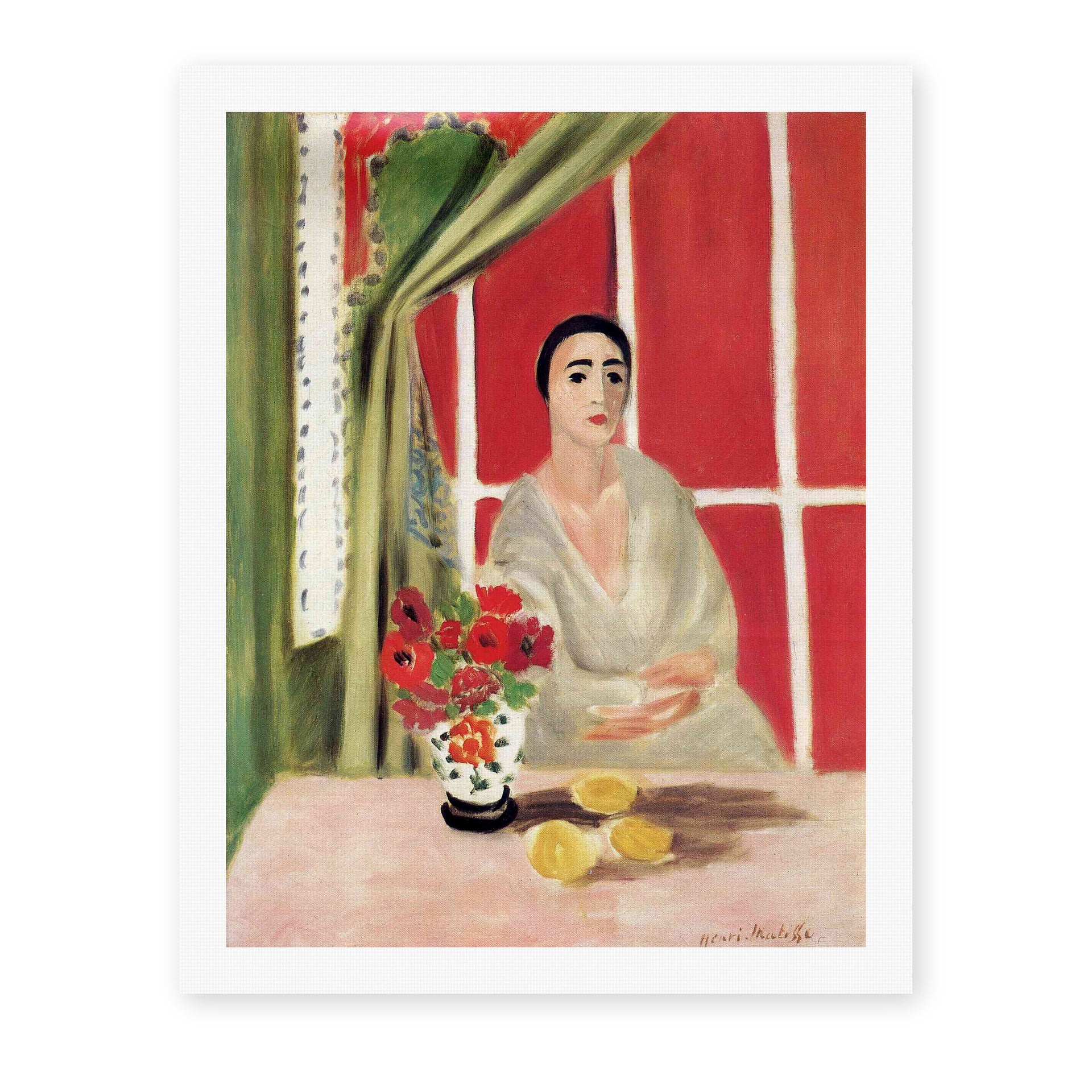 Henri Matisse's Figure at the Rideau Releve painting reproduced as a rolled canvas print