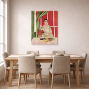 Gallery-wrapped canvas print of Henri Matisse's Figure at the Rideau Releve hanging on a dining room wall