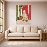 Gallery-wrapped canvas print of Henri Matisse's Figure at the Rideau Releve hanging in a living room, view 1