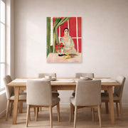 Unframed poster print of Henri Matisse's Figure at the Rideau Releve displayed on a dining room wall
