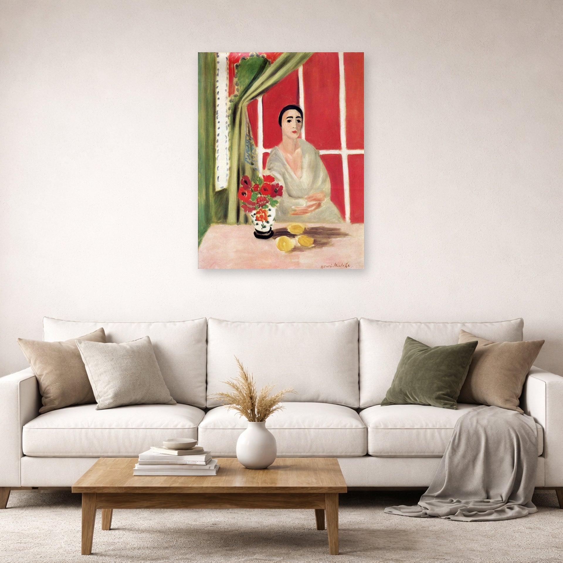 Unframed poster print of Henri Matisse's Figure at the Rideau Releve displayed in a living room, view 2