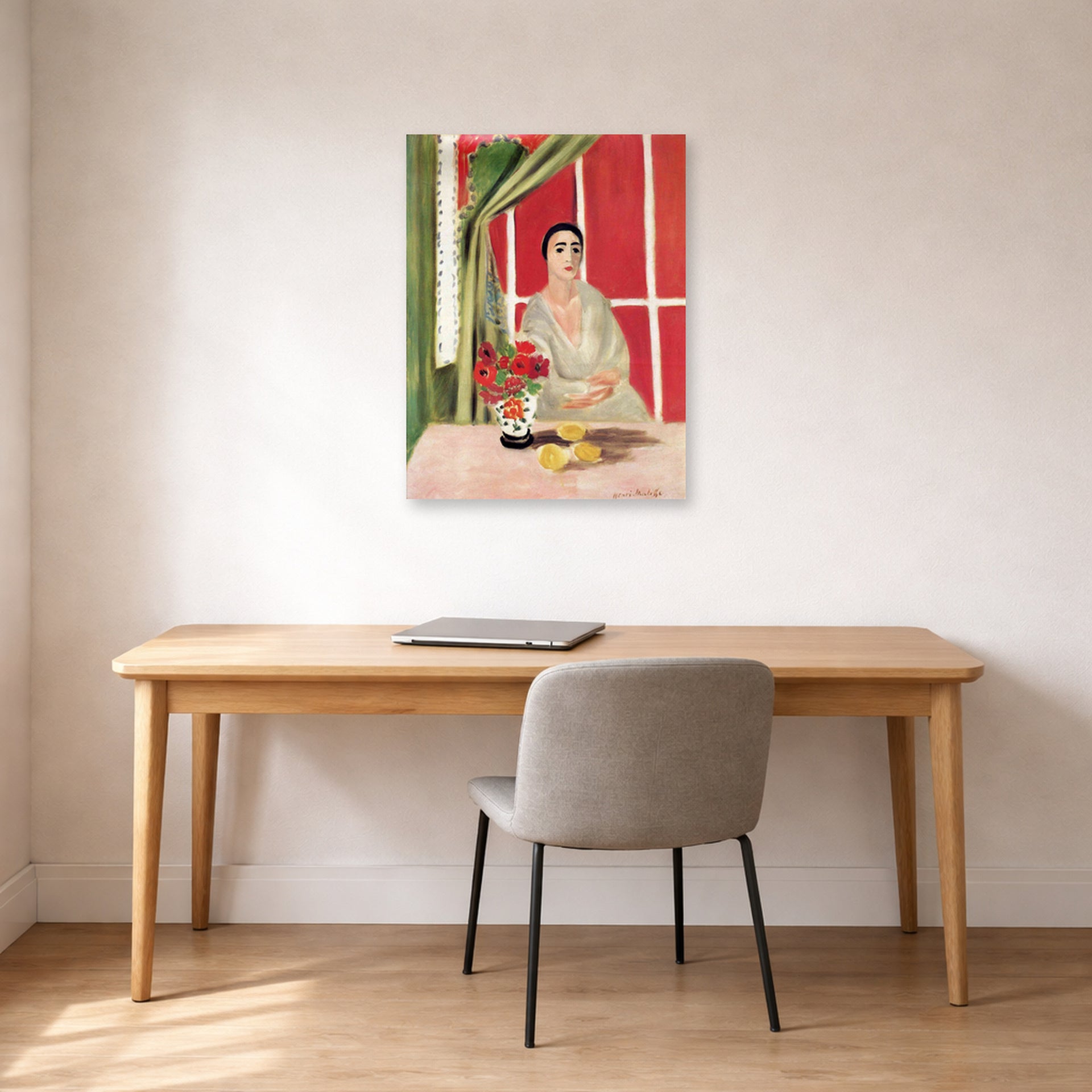 Unframed poster print of Henri Matisse's Figure at the Rideau Releve displayed in a home office