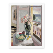 Henri Matisse's Flowers in front of a Window painting reproduced as a rolled canvas print