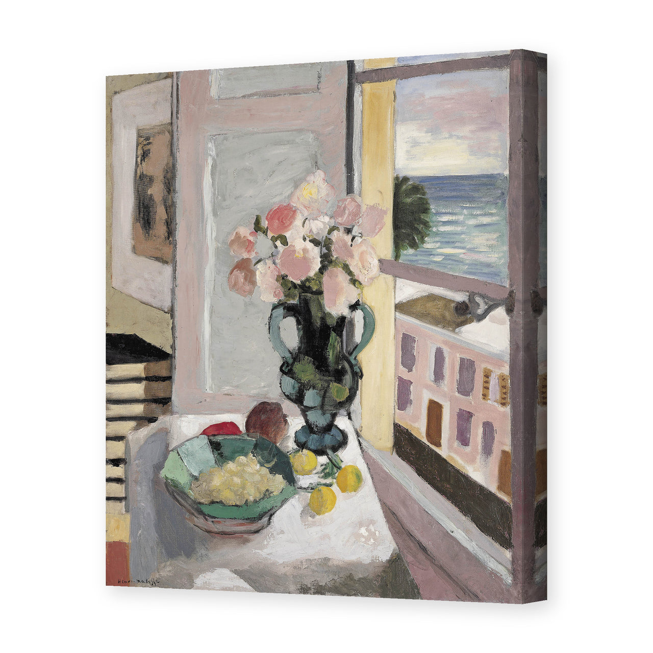 Henri Matisse's Flowers in front of a Window painting reproduced as a gallery-wrapped canvas print