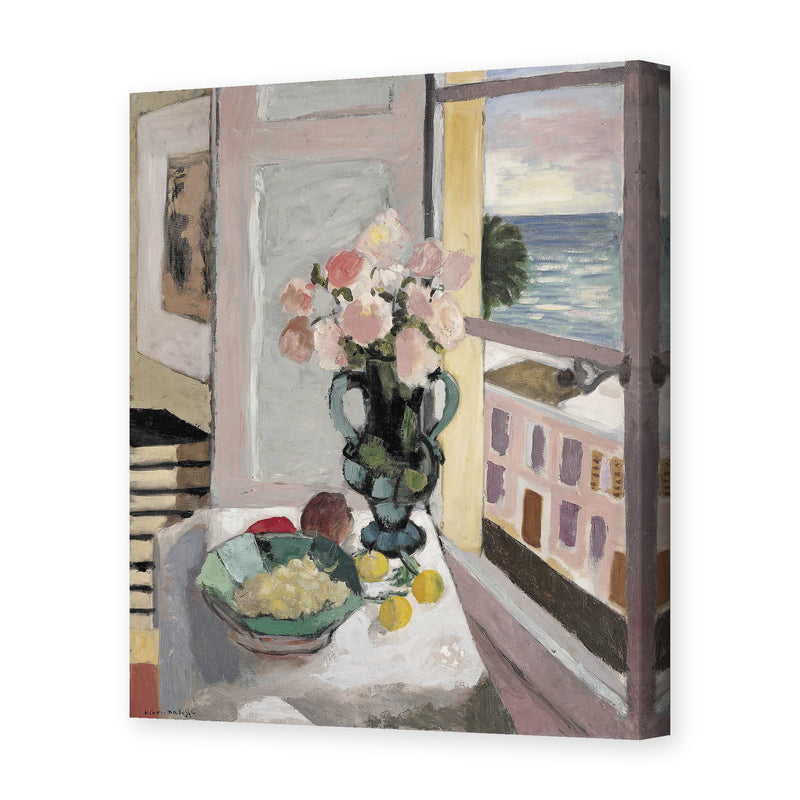 Henri Matisse's Flowers in front of a Window painting reproduced as a gallery-wrapped canvas print