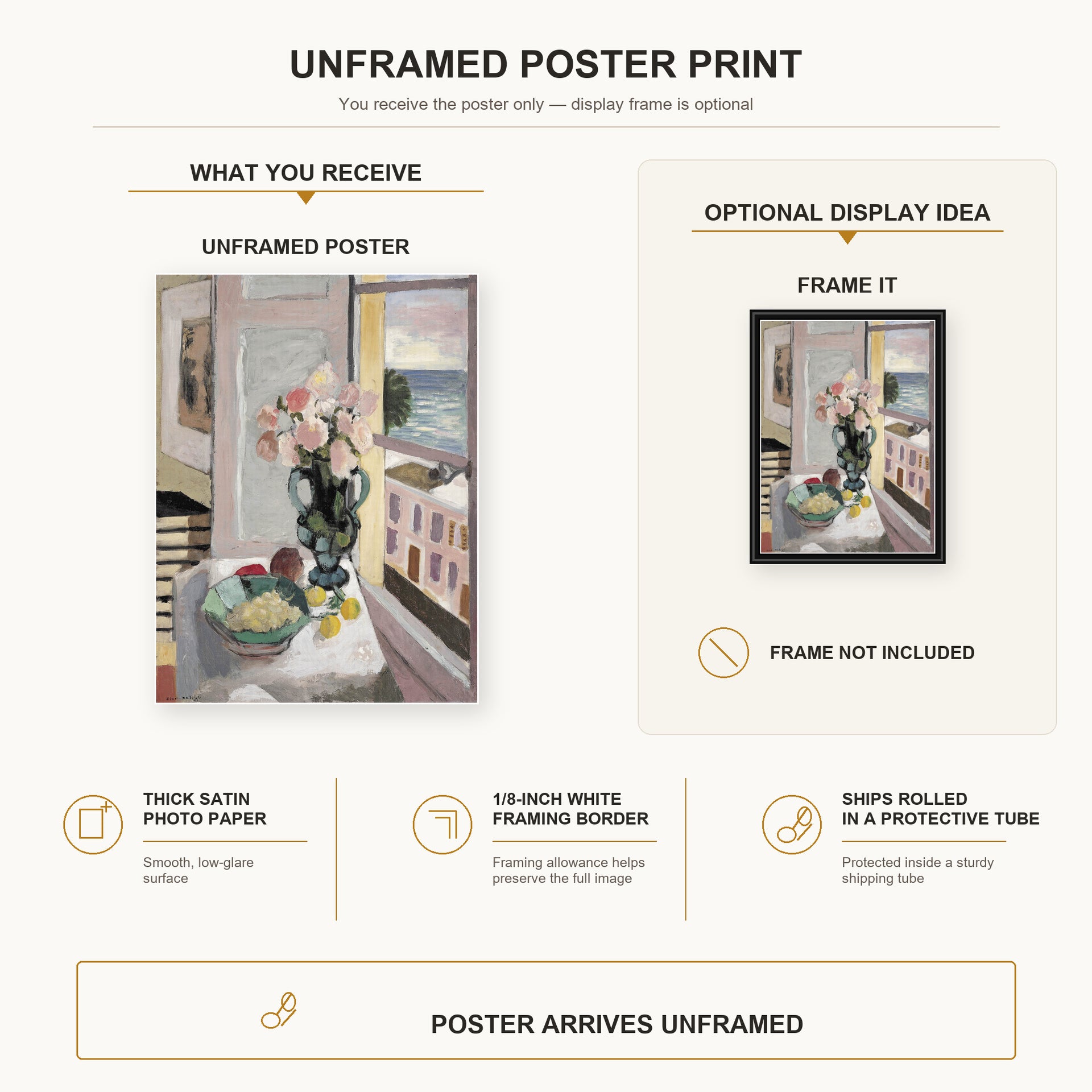 Henri Matisse - Flowers in front of a Window poster print size comparison display infographic