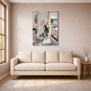 Unframed poster print of Henri Matisse's Flowers in front of a Window displayed in a living room, view 1