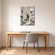 Unframed poster print of Henri Matisse's Flowers in front of a Window displayed in a home office