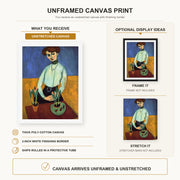 Henri Matisse - Girl with Tulips canvas print size comparison and framing display infographic