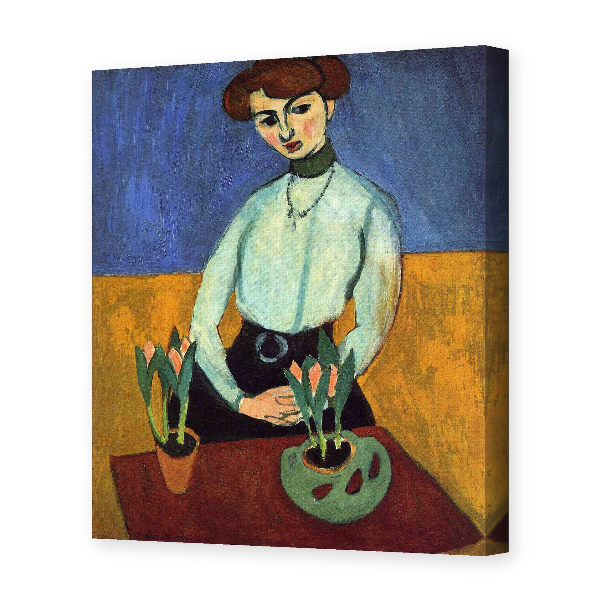 Henri Matisse's Girl with Tulips painting reproduced as a gallery-wrapped canvas print