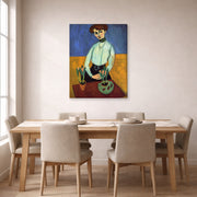 Gallery-wrapped canvas print of Henri Matisse's Girl with Tulips hanging on a dining room wall