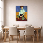 Unframed poster print of Henri Matisse's Girl with Tulips displayed on a dining room wall