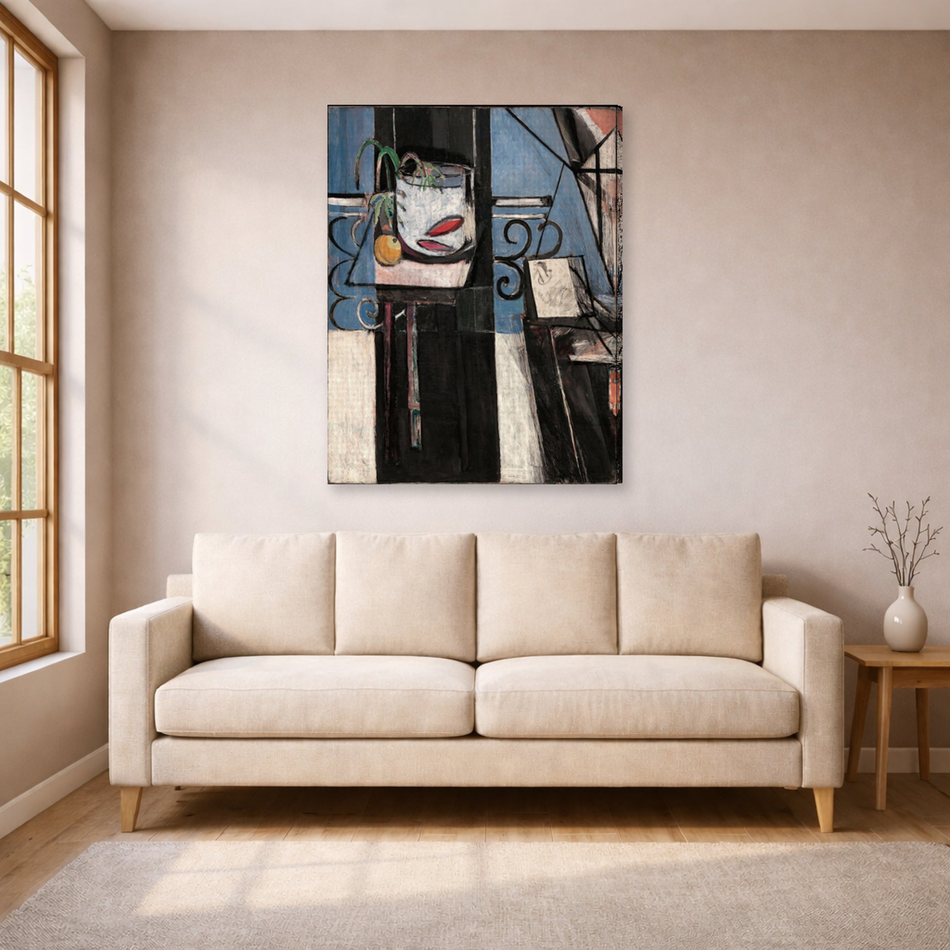 Gallery-wrapped canvas print of Henri Matisse's Goldfish and Palette hanging in a living room, view 1