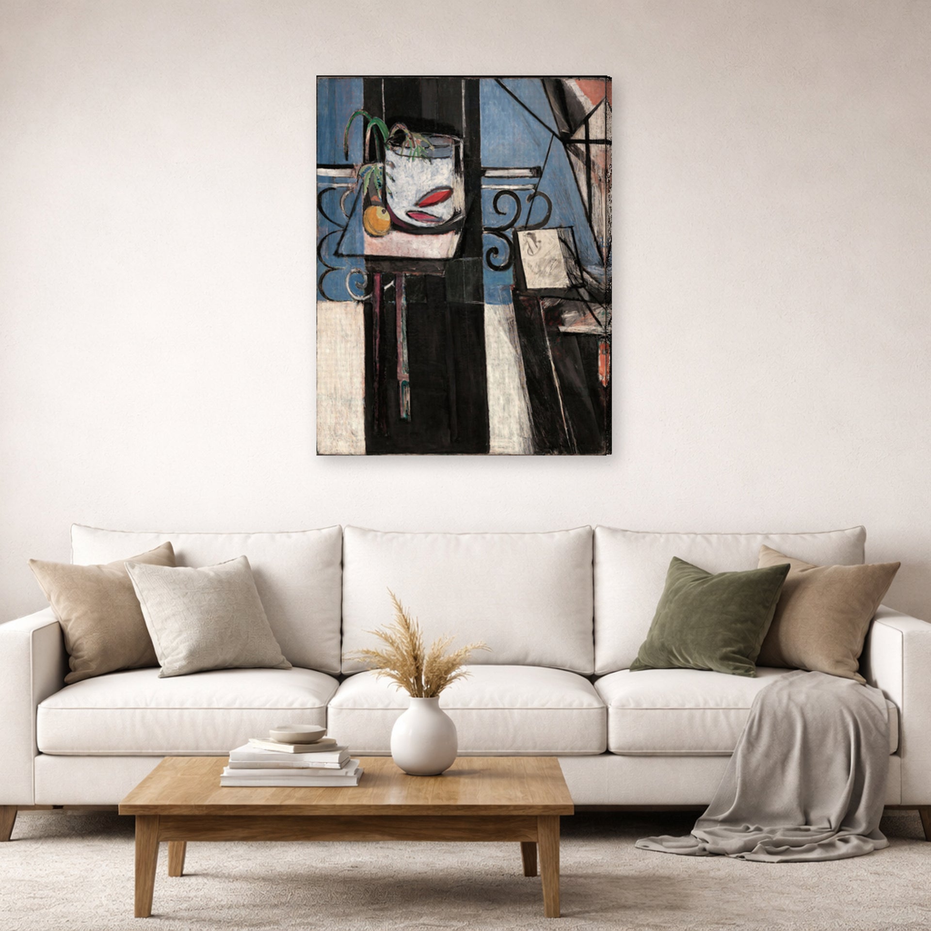 Gallery-wrapped canvas print of Henri Matisse's Goldfish and Palette hanging in a living room, view 2