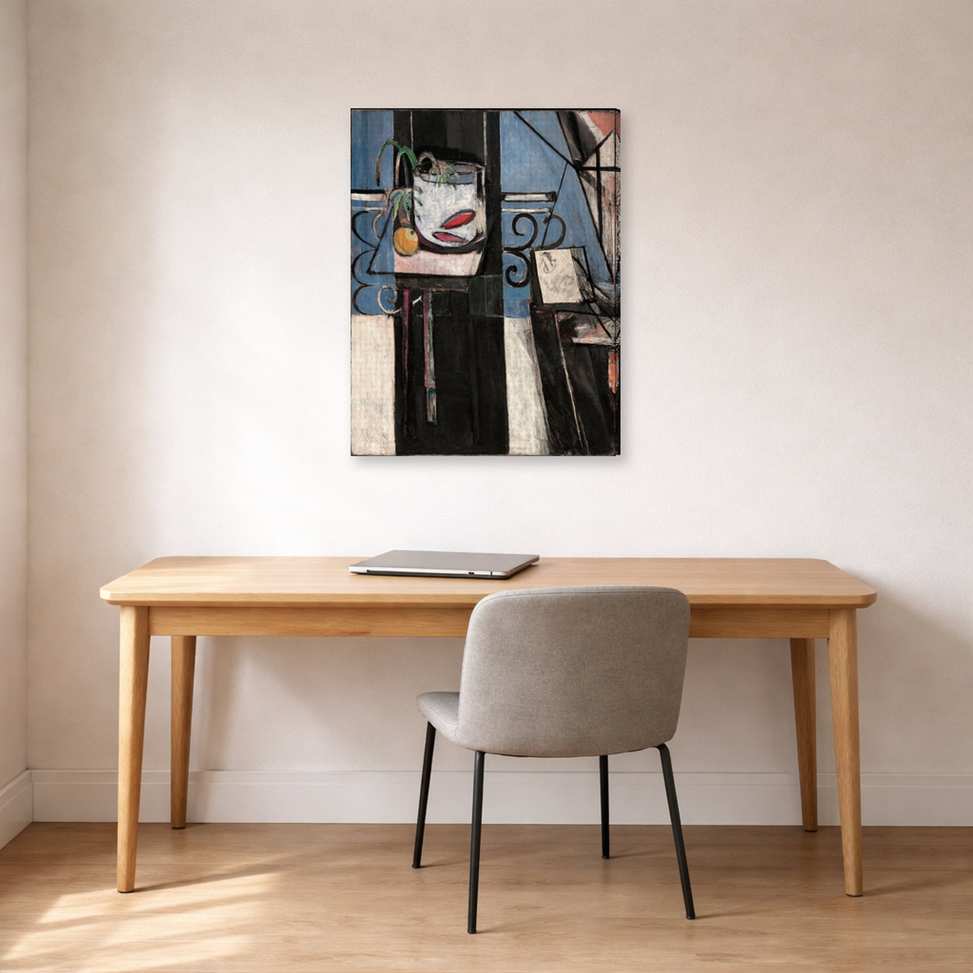 Gallery-wrapped canvas print of Henri Matisse's Goldfish and Palette hanging in a home office