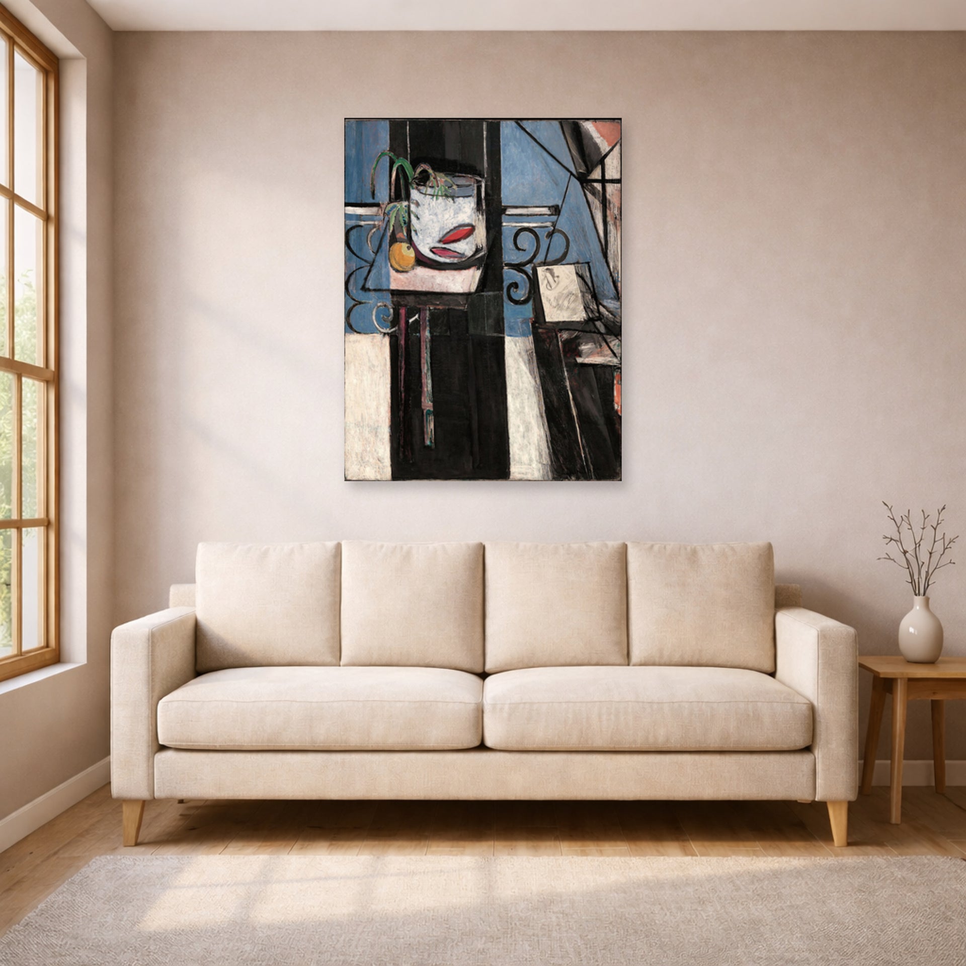 Unframed poster print of Henri Matisse's Goldfish and Palette displayed in a living room, view 1