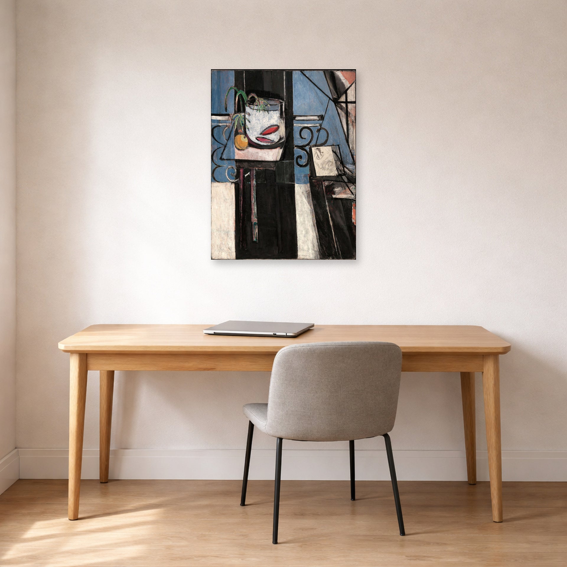 Unframed poster print of Henri Matisse's Goldfish and Palette displayed in a home office
