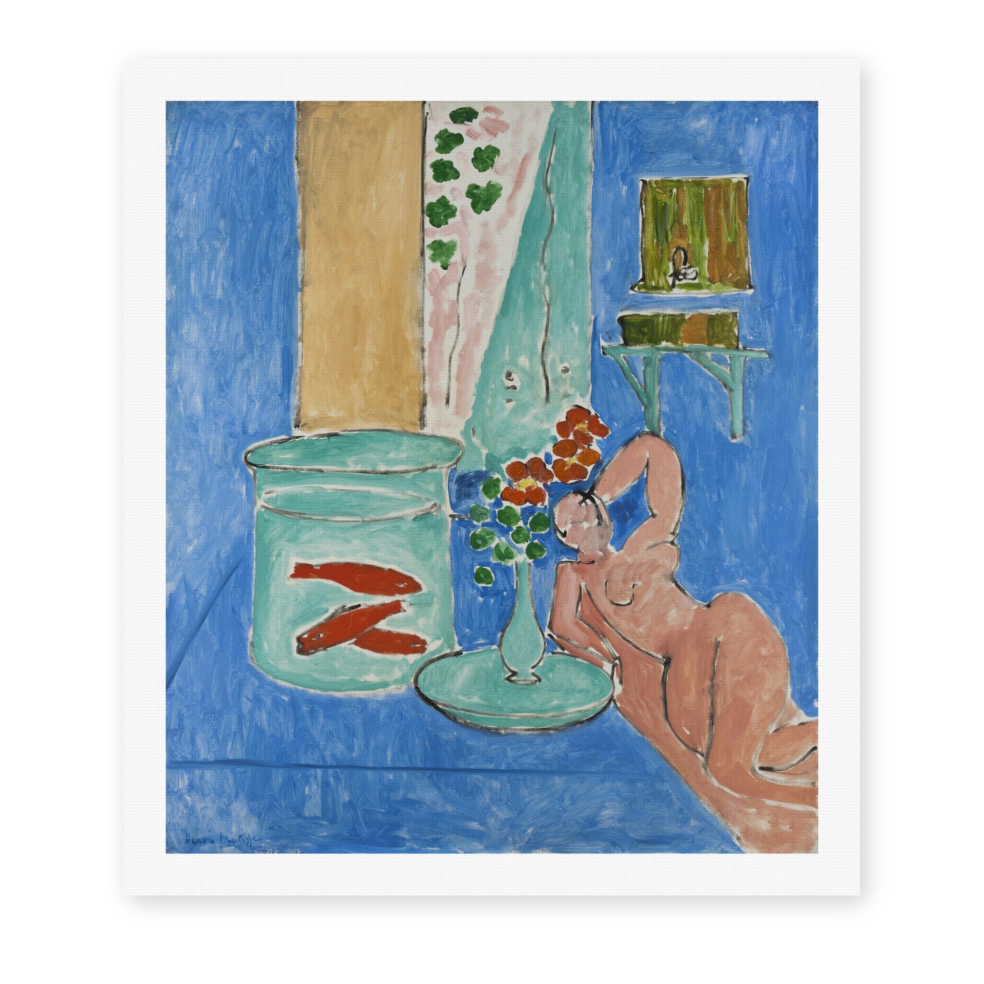 Henri Matisse's Goldfish and Sculpture painting reproduced as a rolled canvas print