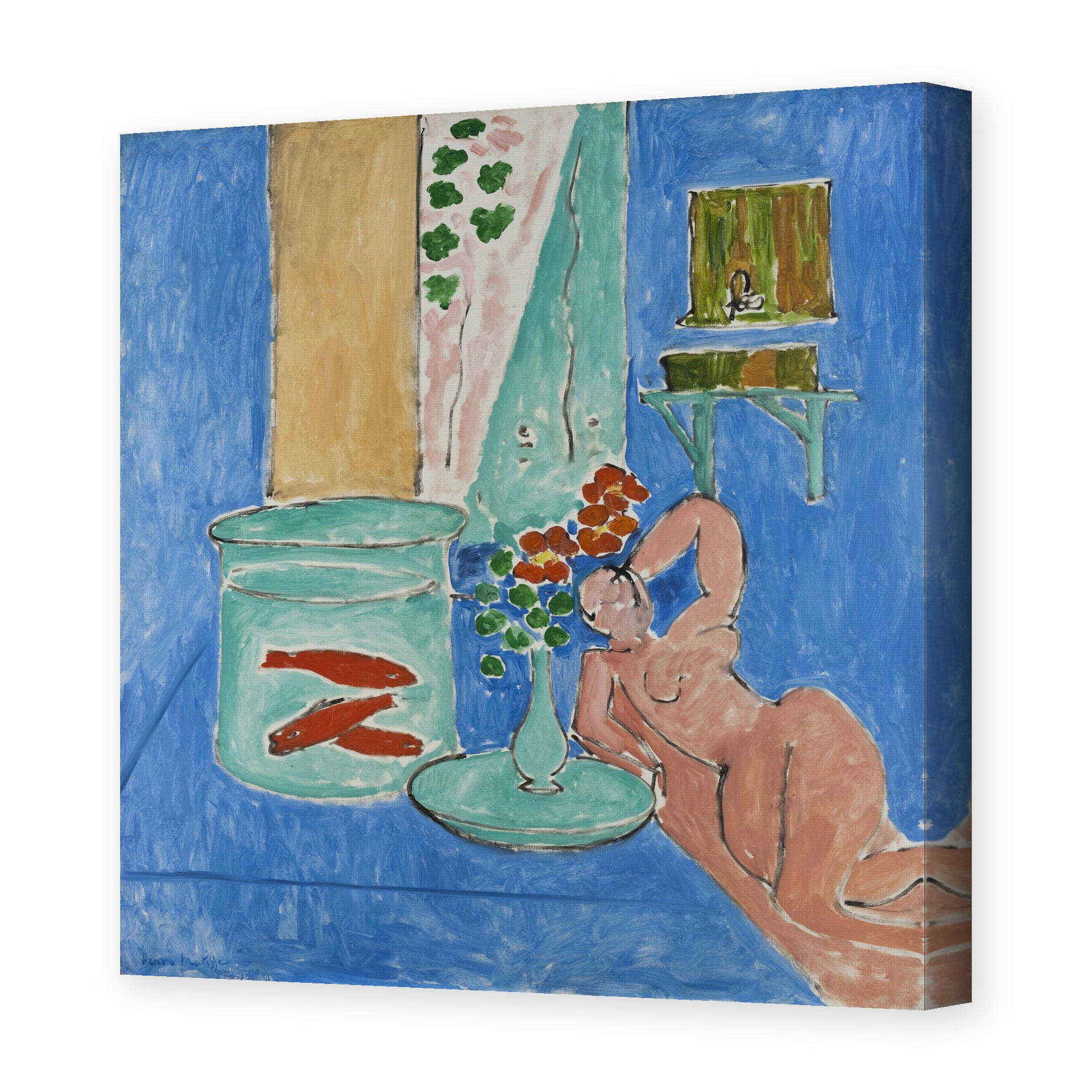 Henri Matisse's Goldfish and Sculpture painting reproduced as a gallery-wrapped canvas print