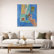 Gallery-wrapped canvas print of Henri Matisse's Goldfish and Sculpture hanging in a living room, view 2