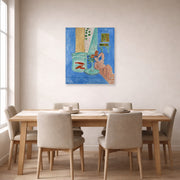 Unframed poster print of Henri Matisse's Goldfish and Sculpture displayed on a dining room wall