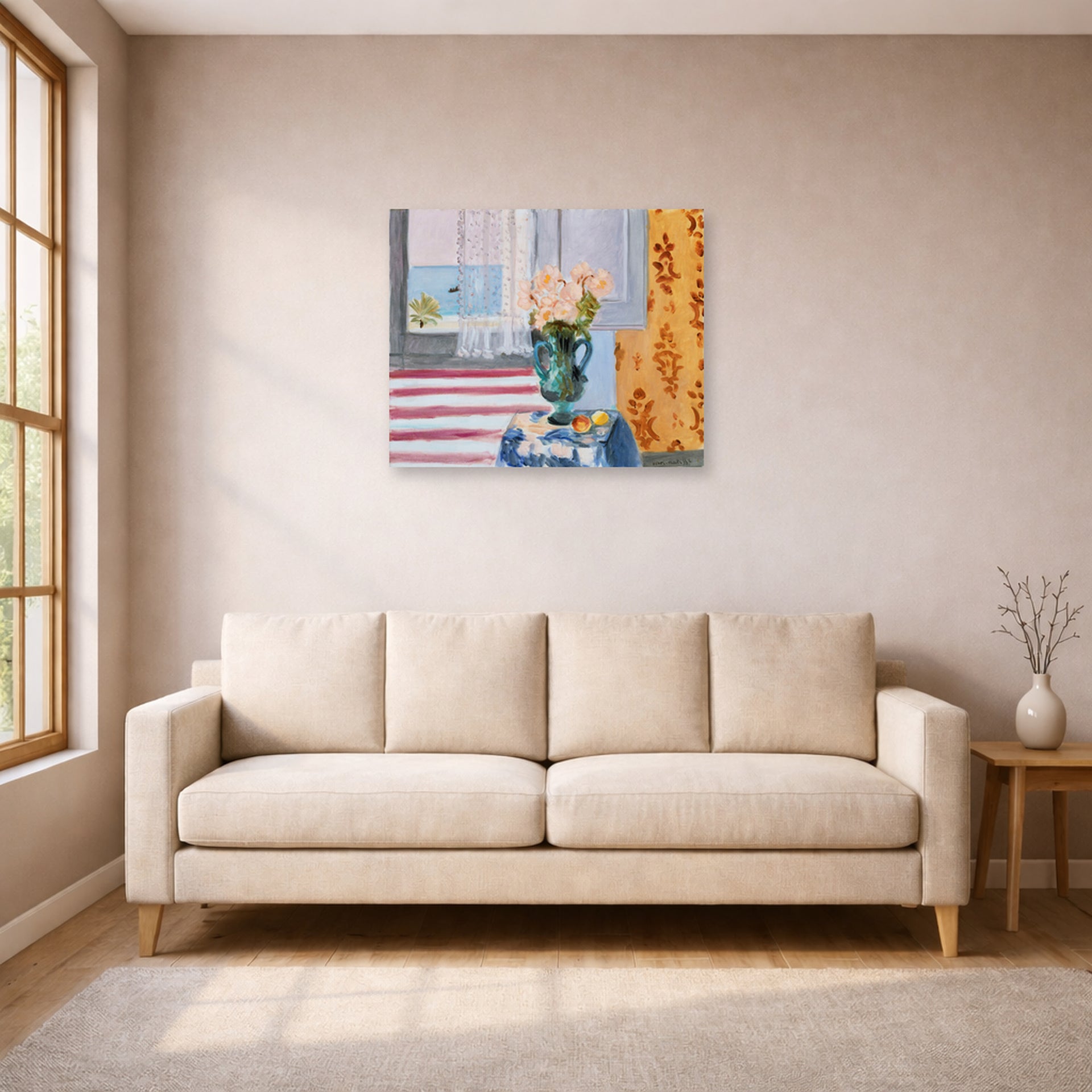 Unframed poster print of Henri Matisse's Green Vase displayed in a living room, view 1