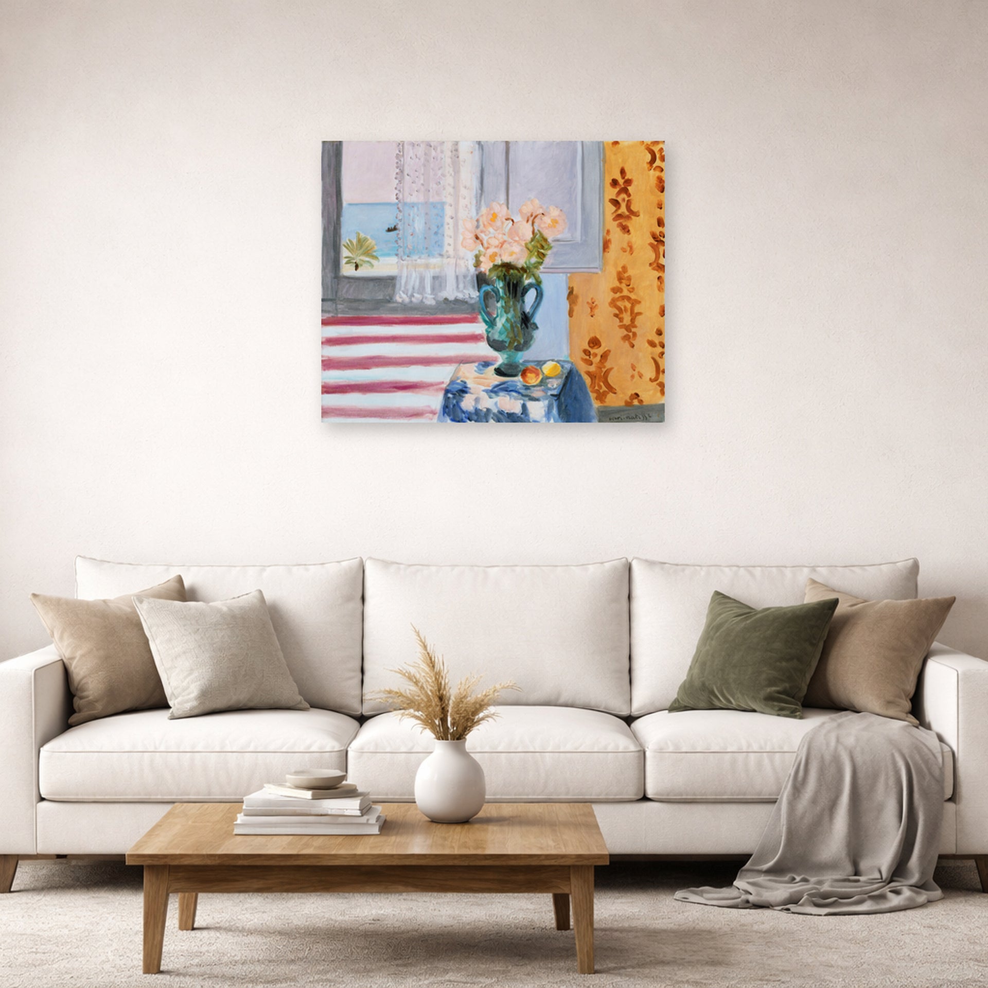 Unframed poster print of Henri Matisse's Green Vase displayed in a living room, view 2
