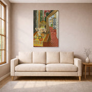 Gallery-wrapped canvas print of Henri Matisse's Interior, Flowers and Parakeets hanging in a living room, view 1
