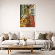 Gallery-wrapped canvas print of Henri Matisse's Interior, Flowers and Parakeets hanging in a living room, view 2