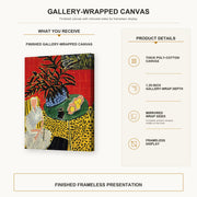 Henri Matisse - Interior with Black Fern gallery wrap canvas construction and hanging details infographic