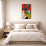 Unframed poster print of Henri Matisse's Interior with Black Fern displayed above a bed in a bedroom