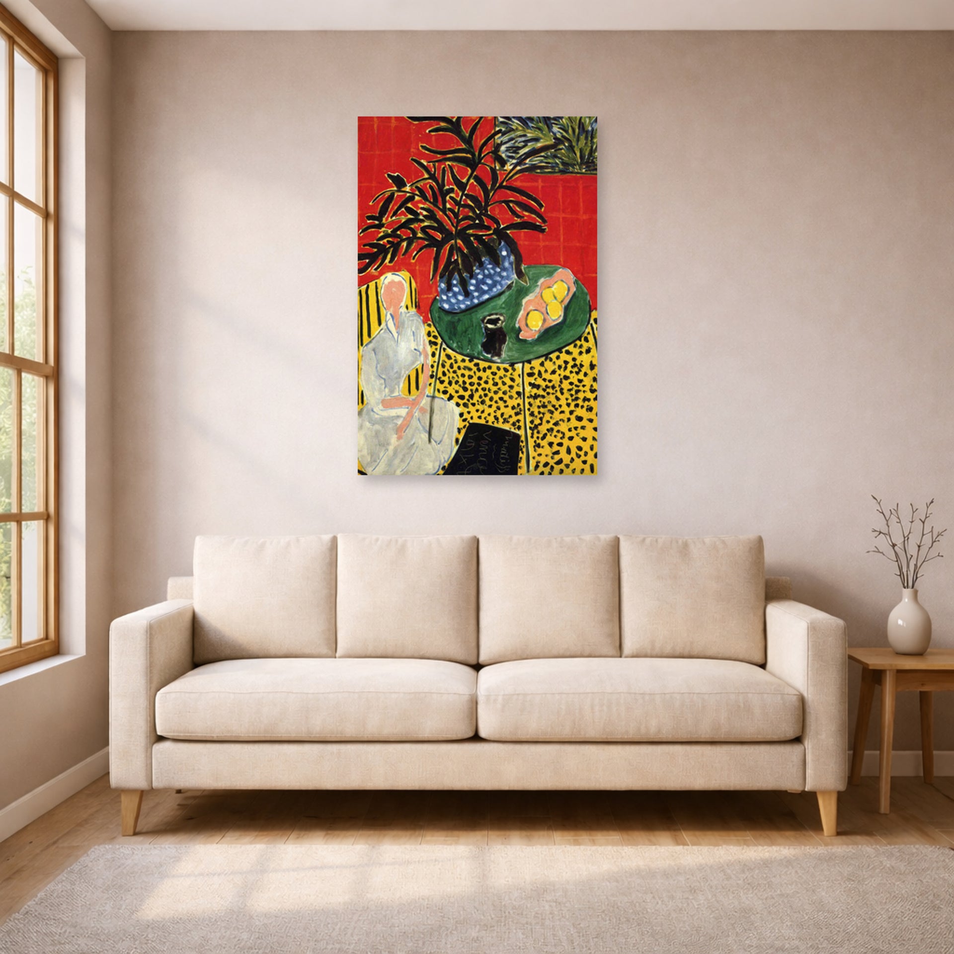 Unframed poster print of Henri Matisse's Interior with Black Fern displayed in a living room, view 1