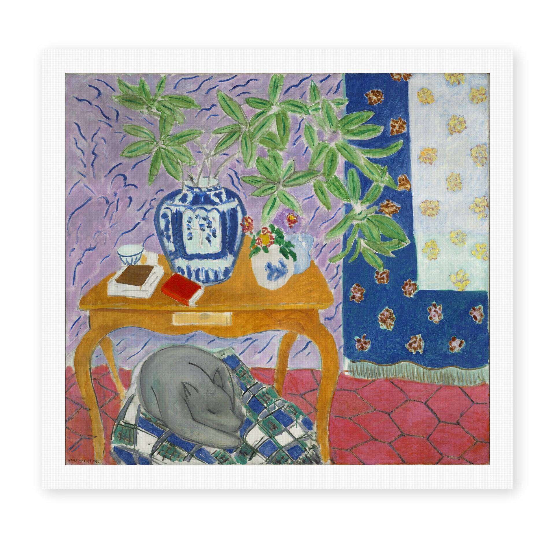 Henri Matisse's Interior with Dog painting reproduced as a rolled canvas print