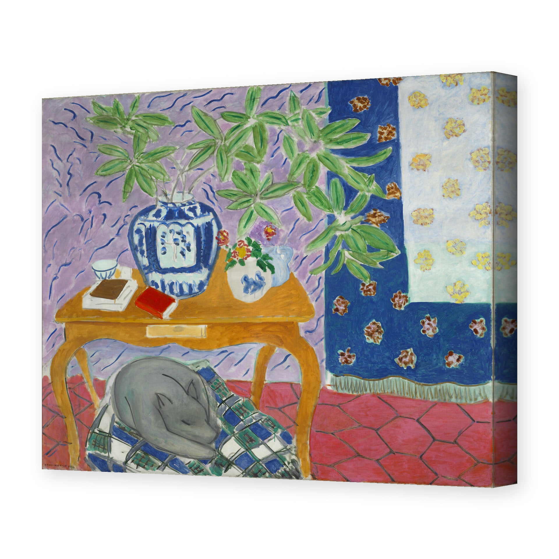 Henri Matisse's Interior with Dog painting reproduced as a gallery-wrapped canvas print