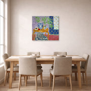 Gallery-wrapped canvas print of Henri Matisse's Interior with Dog hanging on a dining room wall