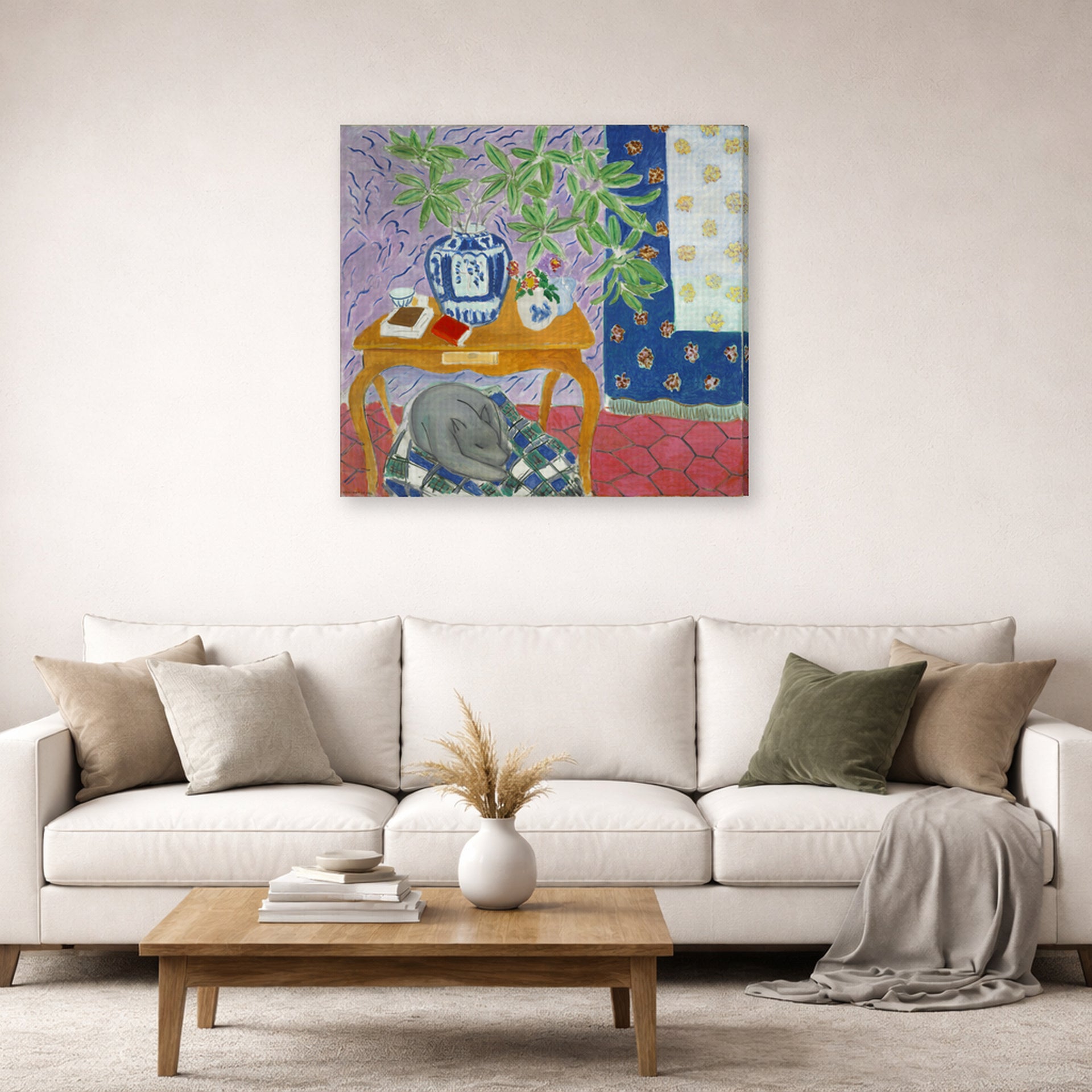 Gallery-wrapped canvas print of Henri Matisse's Interior with Dog hanging in a living room, view 2