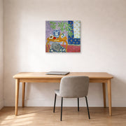 Gallery-wrapped canvas print of Henri Matisse's Interior with Dog hanging in a home office