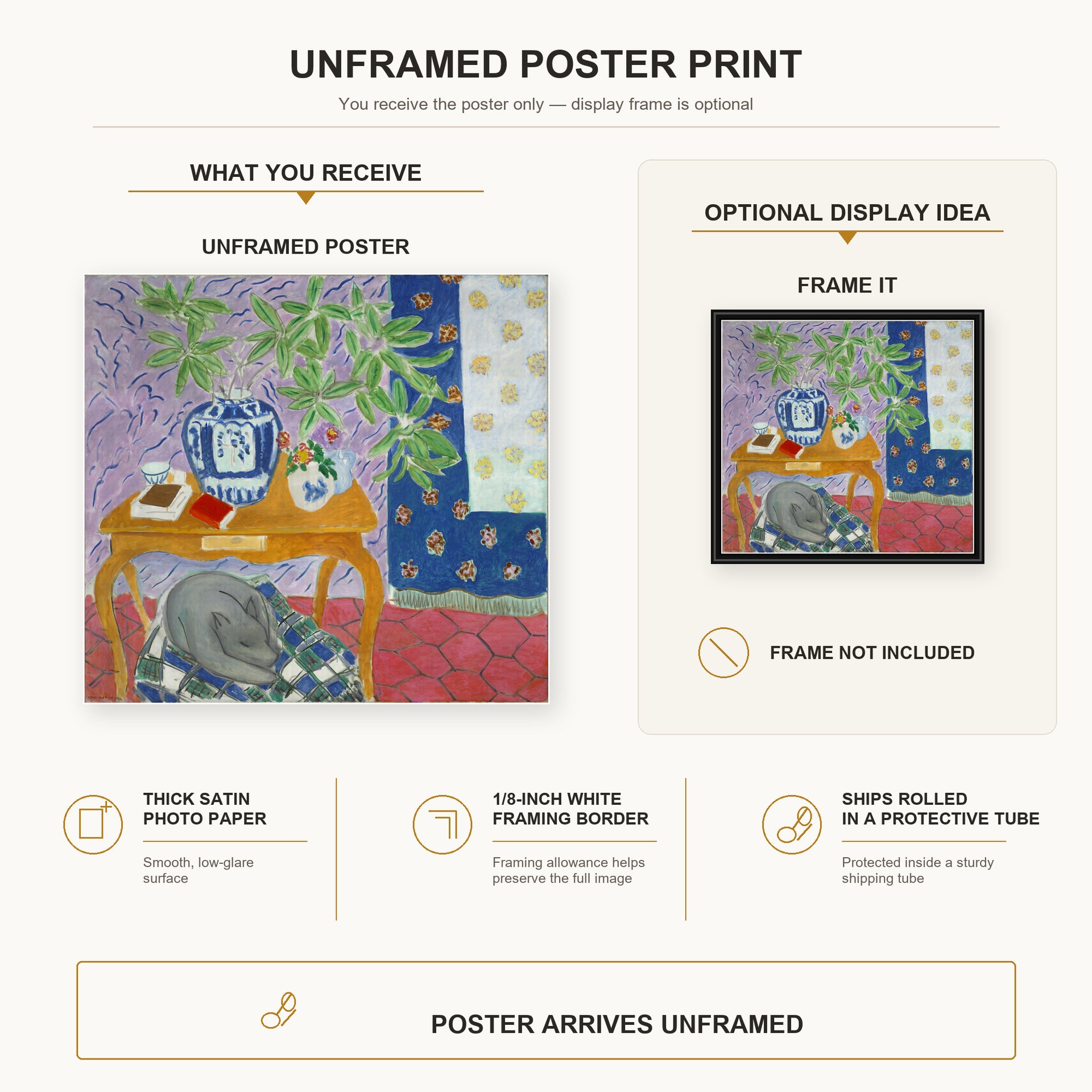 Henri Matisse - Interior with Dog poster print size comparison display infographic