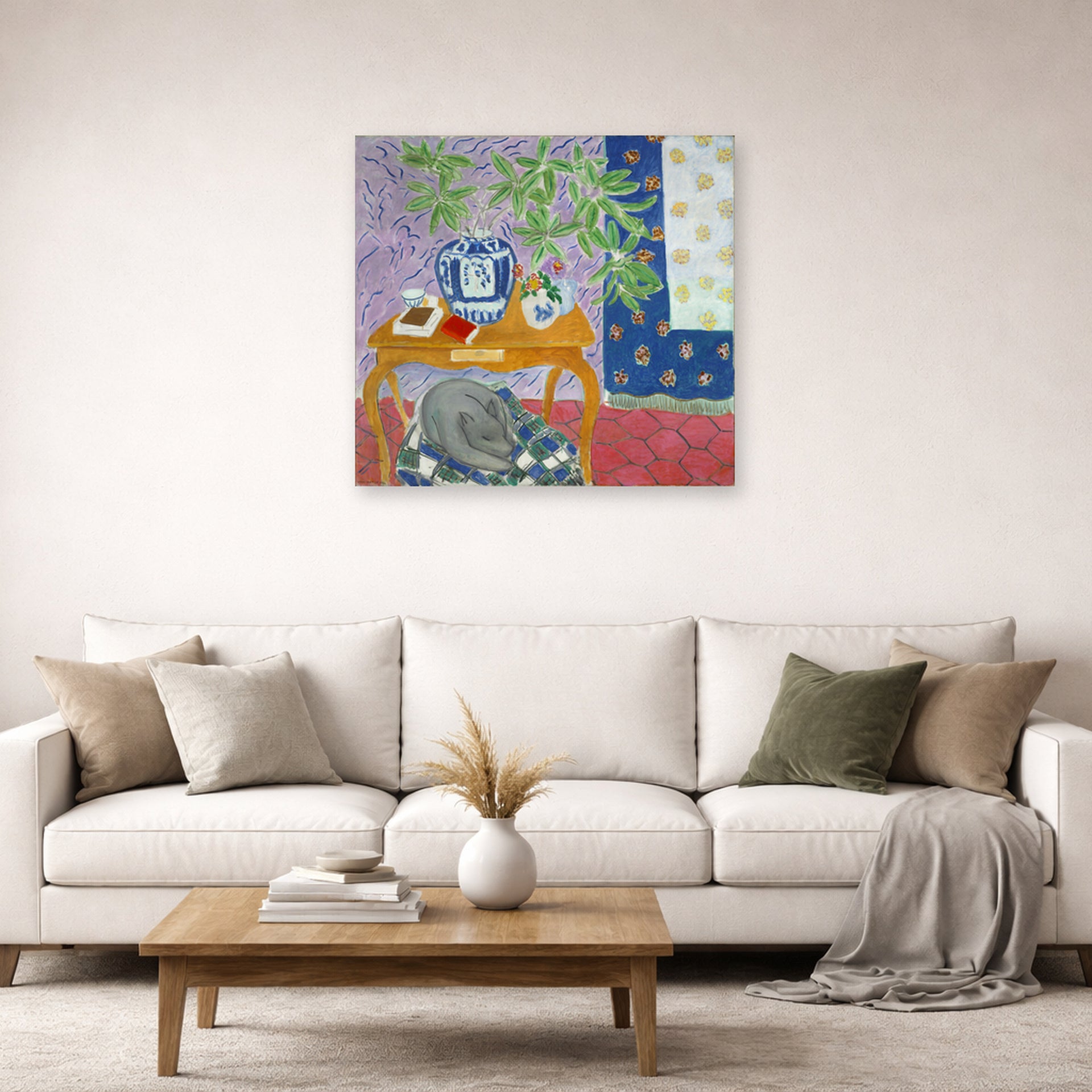 Unframed poster print of Henri Matisse's Interior with Dog displayed in a living room, view 2