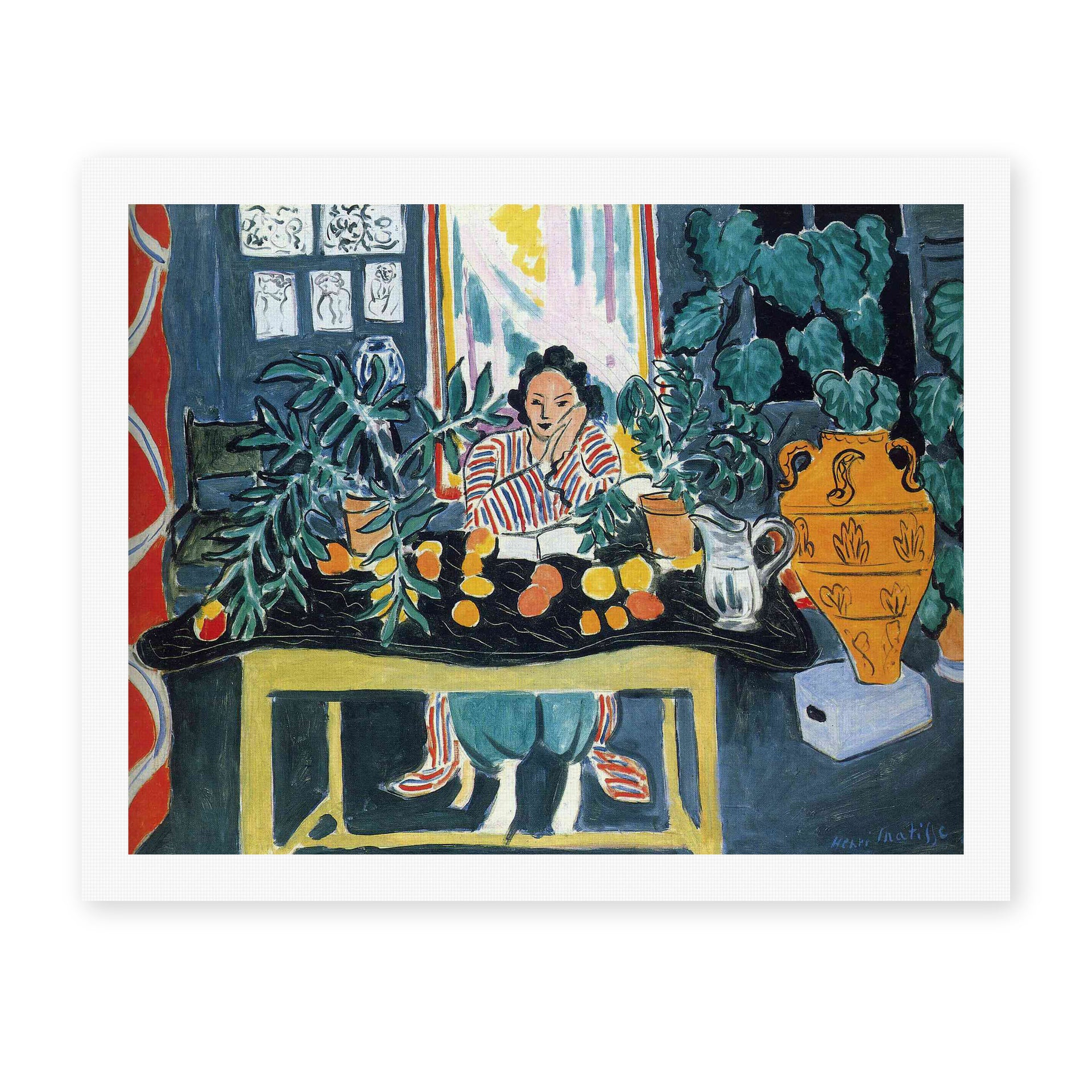 Henri Matisse's Interior with Etruscan Vase painting reproduced as a rolled canvas print